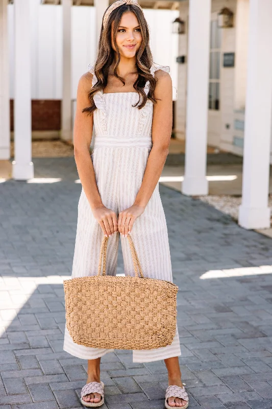 How You Know Taupe Brown Striped Jumpsuit