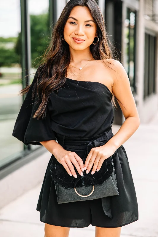 In The Moment Black One Shoulder Romper