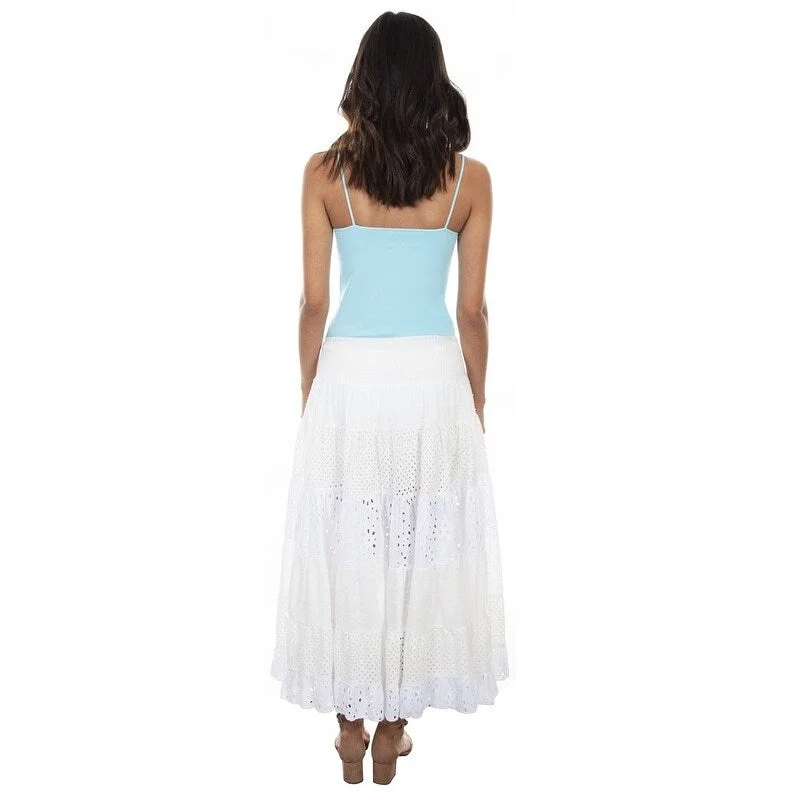 Scully Western Skirt Womens Long Tiered Lace White