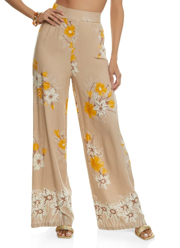 Floral Print Smocked Detail Palazzo Pants