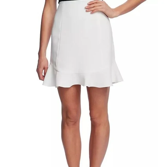 Cece Women's Flutter Hem Moss Crepe Skirt Ivory White Size 4