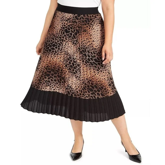 Alfani Women's Animal Print Midi Skirt Brown Size 2X