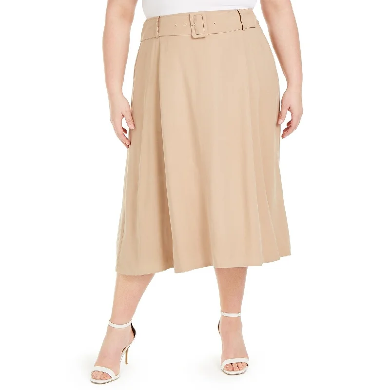 Alfani Women's Plus Size Belted Midi Skirt Beige Size 24W