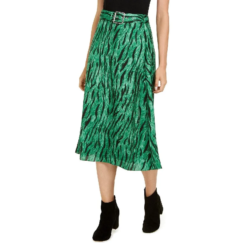 INC International Concepts Women's Belted Printed Midi Skirt Green Size 10