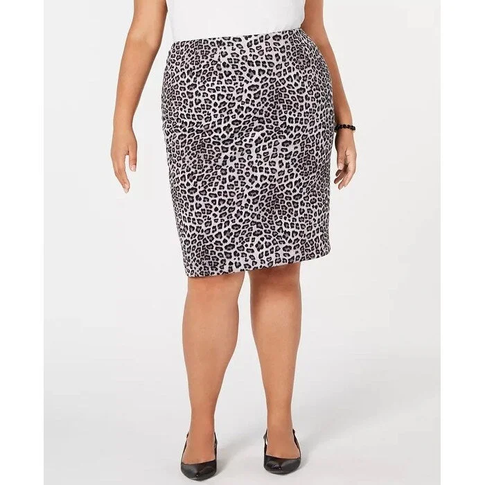 Kasper Women's Plus Leopard Print Pencil Skirt Medium Grey Size 20W