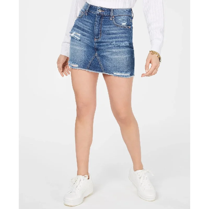 Tinseltown Juniors' Ripped Denim Mini Skirt Bright Blue Size 0