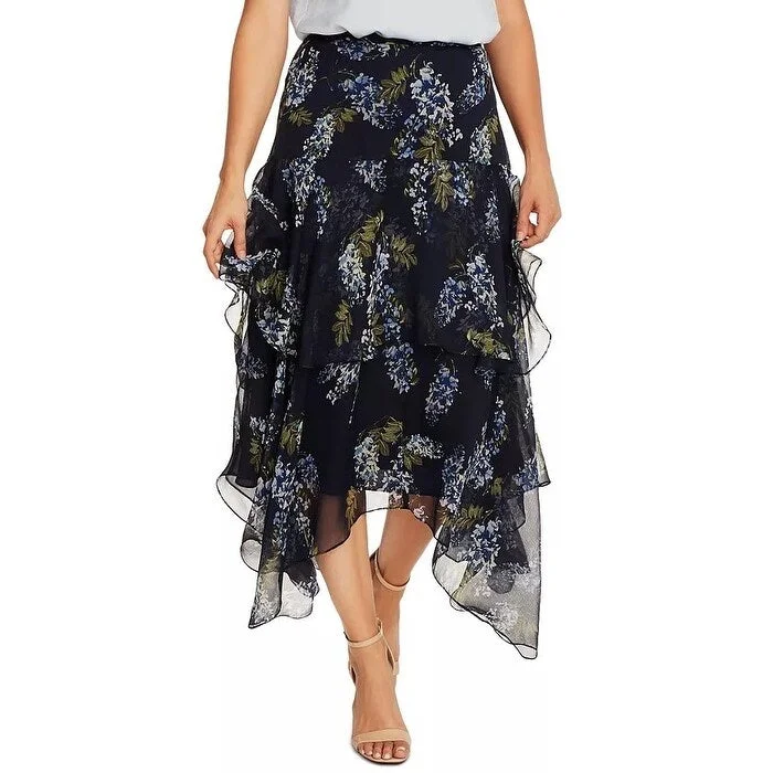 Vince Camuto Women's Petite Floral-Print Asymmetrical Skirt Blue Size 14 P - 14 P